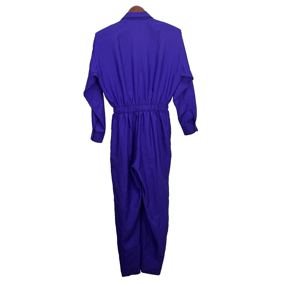 Vintage Joan Walters Woman's Nylon Button Up Jumpsuit Size 8 Purple 80's 90's - Picture 3 of 16